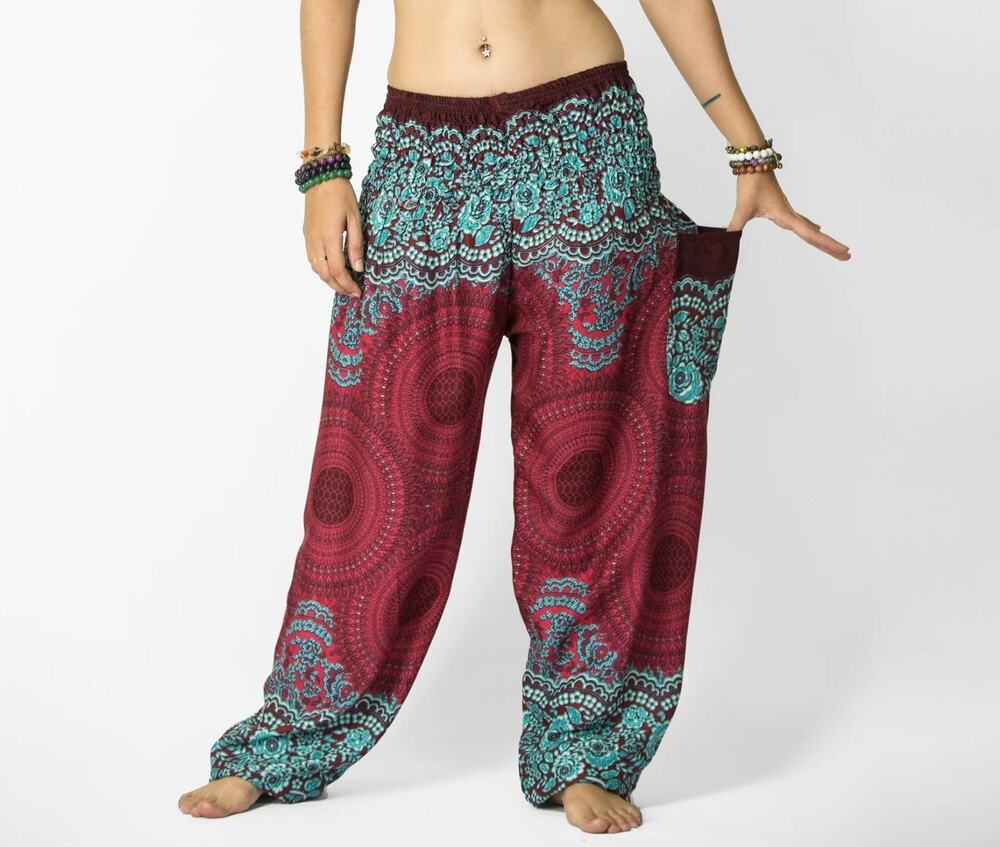 Harem Pants Size XS - Small Teal Burgandy Boho Hippie Lounge Relaxed Comfort